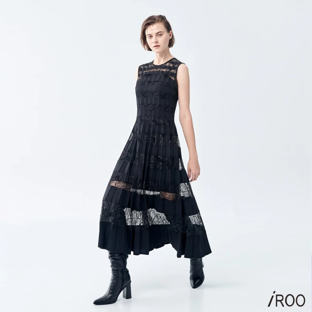 【iROO】異素材拼接長洋裝