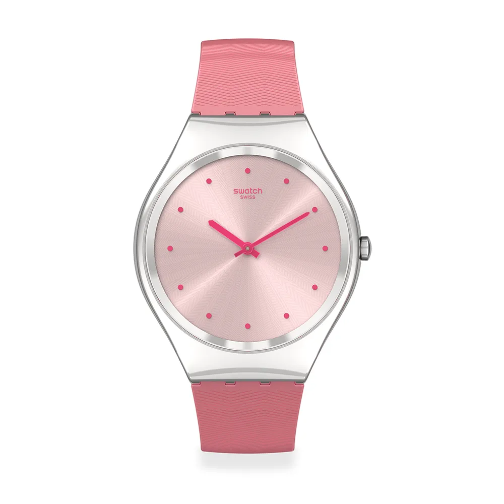 【SWATCH】Skin Irony 超薄金屬系列手錶ROSE MOIRE 粉色波光 瑞士錶 錶(38mm)