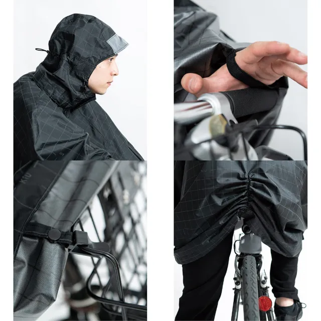 【KIU】日本KIU 機車/自行車雨衣斗篷 附收納袋 男女適用(203245 夜光格紋-卡其)