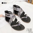 【J&H collection】夏日波西米亞後包一字拉鏈涼鞋(現+預  黑色 / 棕色 / 杏色)