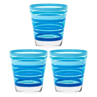 【EXCELSA】寬口玻璃杯3入 海藍250ml(水杯 茶杯 咖啡杯)
