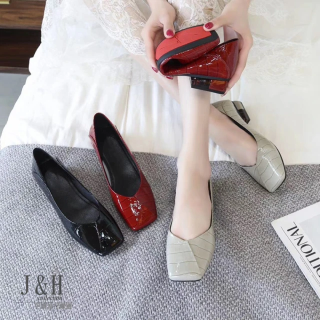 【J&H collection】軟皮面休閒透氣一腳蹬跟鞋(現+預  紅色 / 黑色 / 灰綠色)