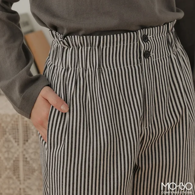 【MO-BO】日常生活感花苞條紋褲(褲子)