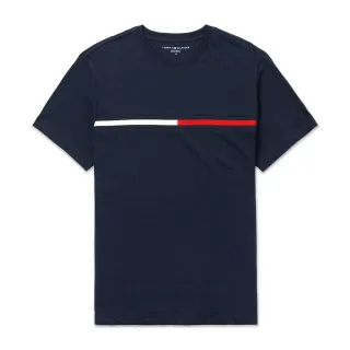 【Tommy Hilfiger】TOMMY 經典刺繡文字Logo圖案短袖T恤 上衣-深藍色(平輸品)