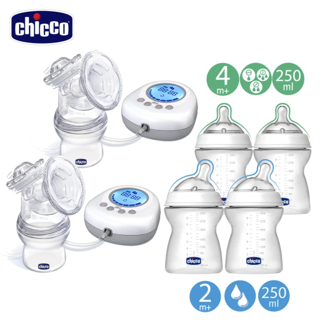 【Chicco 官方直營】天然母感電動吸乳器x2+天然母感2倍防脹PP奶瓶4大