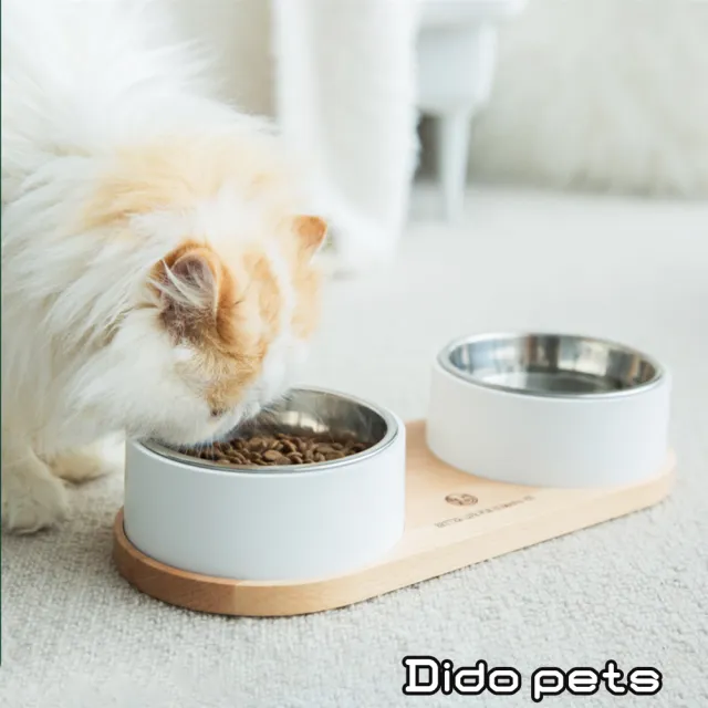 【Dido Pets】日系簡約風 304不鏽鋼木製寵物雙碗組(PT081)