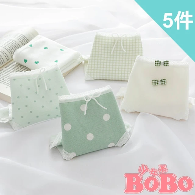 BoBo 少女系 日系波點清新抹茶色 學生少女低腰棉質三角內褲 超值5件入(M/L/XL)