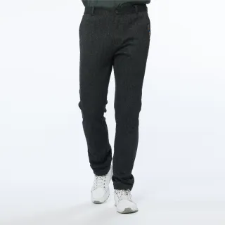 【Lynx Golf】男款日本進口布料側邊剪接設計牛仔褲款式平口窄管休閒長褲(黑色)