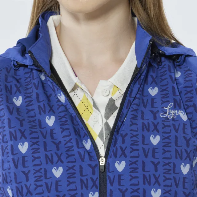【Lynx Golf】女款防風防潑水風衣布材質Lynx字樣愛心印花無袖背心(深藍色)
