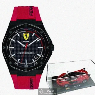 【Ferrari 法拉利】FERRARI法拉利男女通用錶型號FE00002(黑色錶面黑錶殼紅矽膠錶帶款)