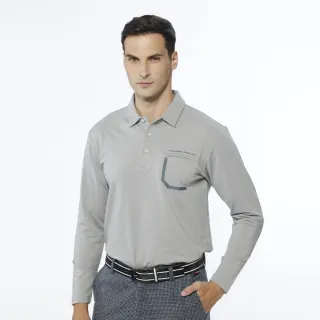 【Lynx Golf】男款吸排抗UV功能內刷毛造型胸袋貼膜印字設計長袖POLO衫/高爾夫球衫(灰色)