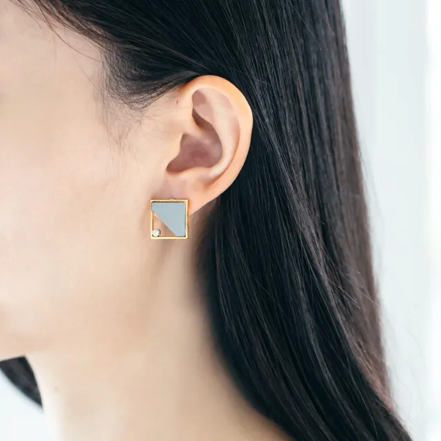 【Kaza】幾何率性方框皮革耳環(日本品牌)