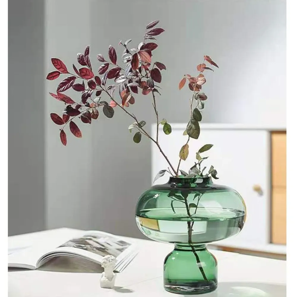 【JEN】北歐風創意綠色透明玻璃花瓶花器桌面擺飾居家裝飾高20公分(矮款)
