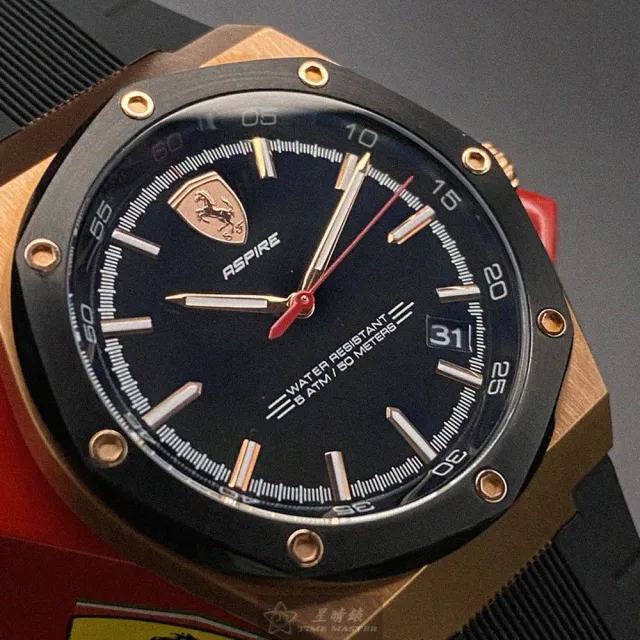 【Ferrari 法拉利】FERRARI法拉利男女通用錶型號FE00017(黑色錶面玫瑰金錶殼深黑色矽膠錶帶款)