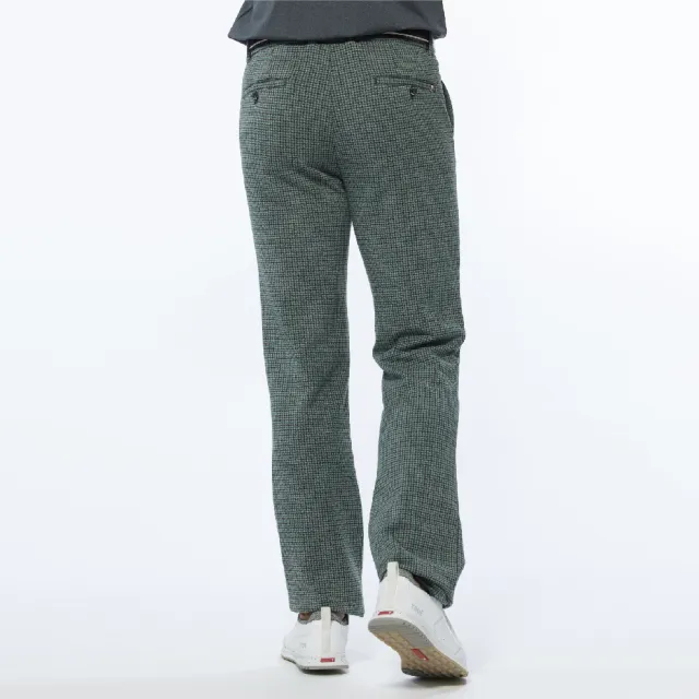【Lynx Golf】男款日本進口布料千鳥紋路後袋配色織帶平口基本版休閒長褲(綠色)