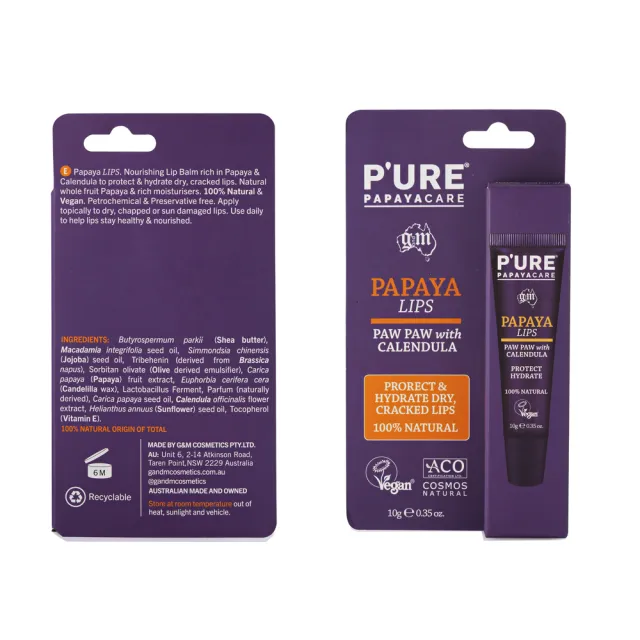 【Pure Papayacare】木瓜護唇膏含金盞花(4入組  10g/條) 即期品-2027年4月到期