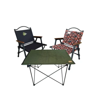 【Outdoorbase】Z1軍風折疊椅2入 輕量桌L橄欖綠套組(輕量摺疊桌椅組 露營椅 月亮椅)