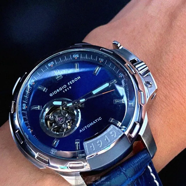 【GIORGIO FEDON 1919】喬治飛登1919男錶型號GF00008(寶藍色錶面銀錶殼寶藍真皮皮革錶帶款)