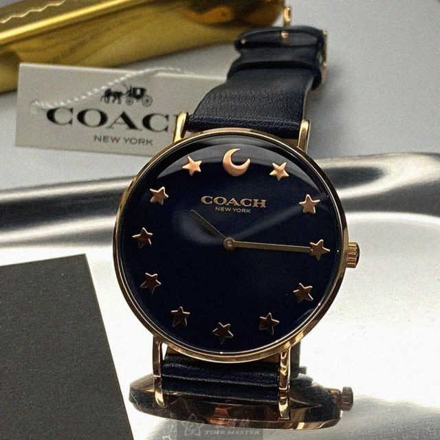 【COACH】COACH蔻馳女錶型號CH00009(黑色錶面玫瑰金錶殼深黑色真皮皮革錶帶款)