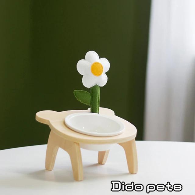 【Dido Pets】陶瓷製木架款 斜口護頸寵物碗-小花/小樹款(PT082)