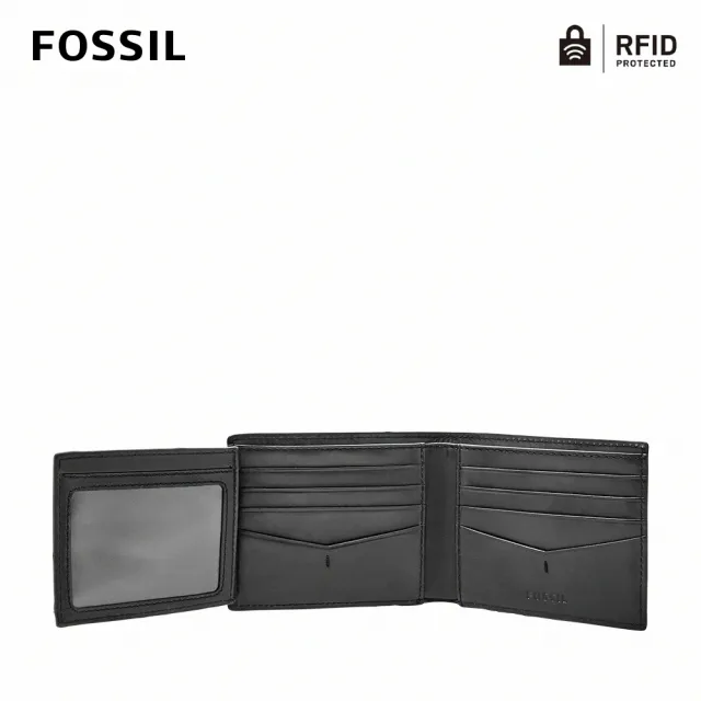 【FOSSIL 官方旗艦館】限定★Allen 真皮證件格RFID皮夾-黑色 SML1547001