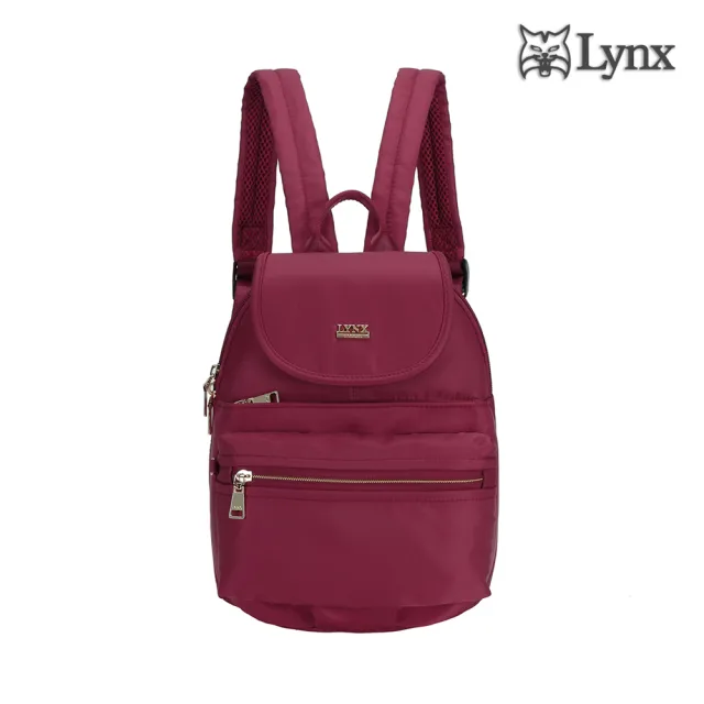 【Lynx】輕巧/多口袋/掀蓋設計後背包-酒紅色(輕巧實用、防潑水、防盜刷)