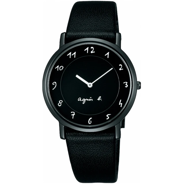 【agnes b.】法國時尚簡約LOGO皮腕錶-黑33mm(7N00-0BC0D/BG4002P1)