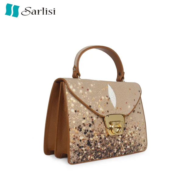 【Sarlisi】泰國進口新款側背包真皮女包珍珠魚皮斜背包輕奢正品單肩鏈帶包