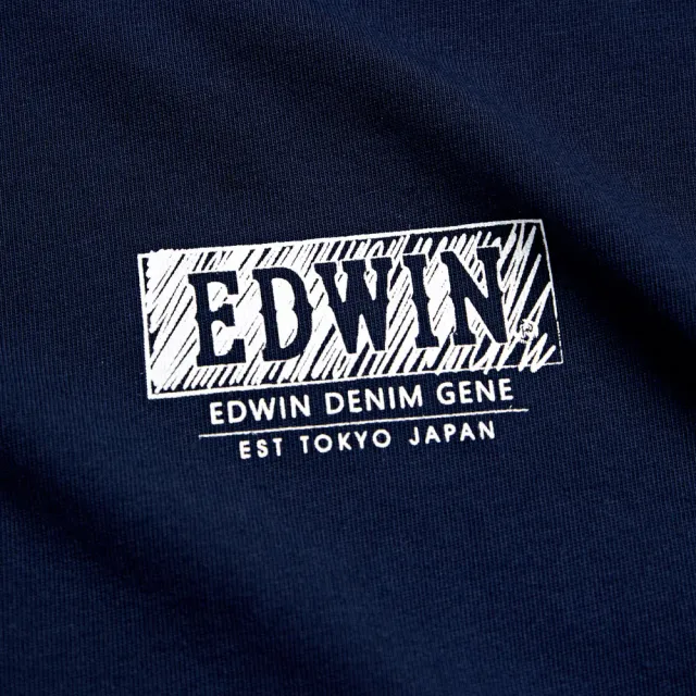 【EDWIN】男裝 PLUS+ 職人手繪LOGO短袖T恤(丈青色)