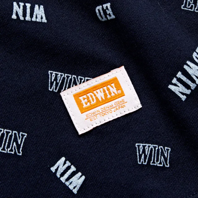 【EDWIN】男裝 PLUS+ 滿版LOGO印花短袖T恤(丈青色)