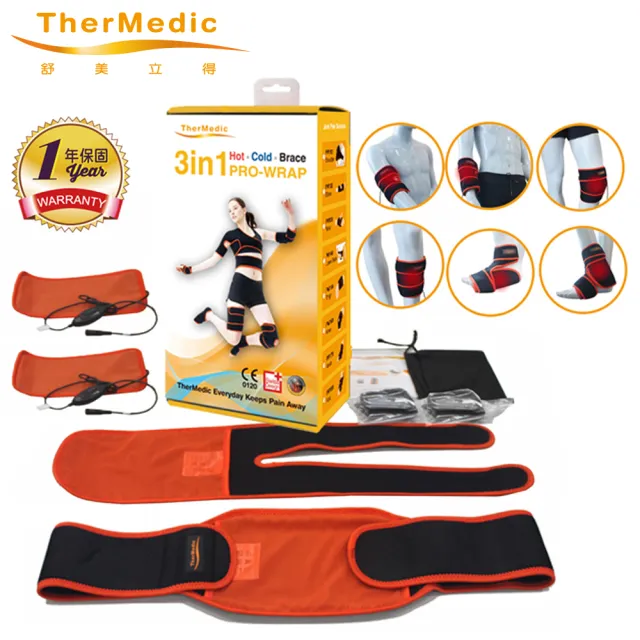 【TherMedic 舒美立得】簡便型熱敷護具 超值組合包 DPWL(內含熱敷墊x2+護具軀幹用x1；四肢用x1+變壓器x2)