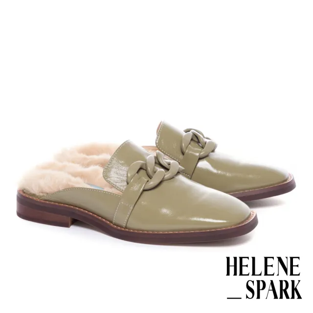 【HELENE SPARK】復古時髦粗鏈毛毛方頭低跟穆勒拖鞋(綠)