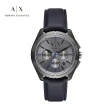【A|X Armani Exchange 官方直營】Giacomo 三眼紳士經典手錶 藍色真皮錶帶 43MM AX2855
