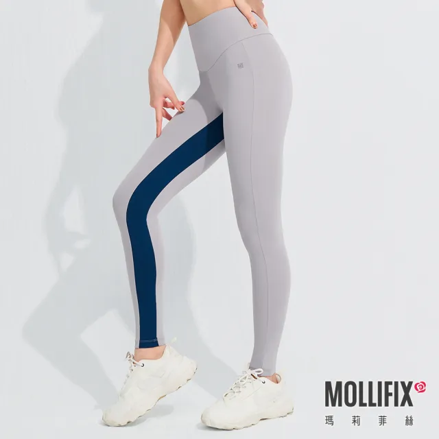 【Mollifix 瑪莉菲絲】Pixel Art 玩色拼接動塑褲、瑜珈服、Legging(冷淡灰)