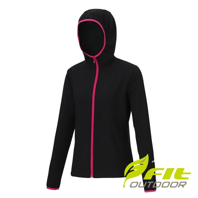 【Fit 維特】女-抗UV經典連帽防曬外套-經典黑 MS2301-79(薄外套/風衣外套/連帽外套)