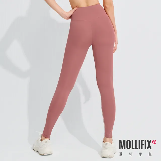 【Mollifix 瑪莉菲絲】Pixel Art 玩色拼接動塑褲、瑜珈服、Legging(乾燥玫瑰)