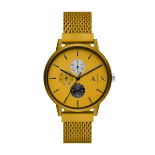 【A|X Armani Exchange 官方直營】Cayde 三眼素面手錶 黃色鋁製錶帶 42MM AX2726
