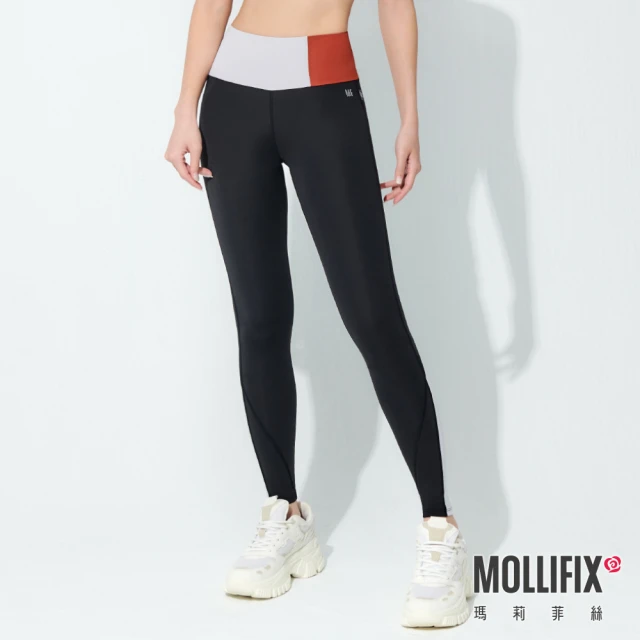 【Mollifix 瑪莉菲絲】TRULY小尻長腿撞色訓練褲、瑜珈服、Legging(黑+灰)