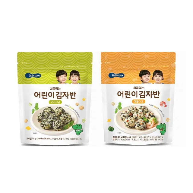 【韓國 BEBECOOK】幼兒初食海苔酥 原味+海味蔬菜 2入組 25g/包(無酸處理的新鮮海苔製成)