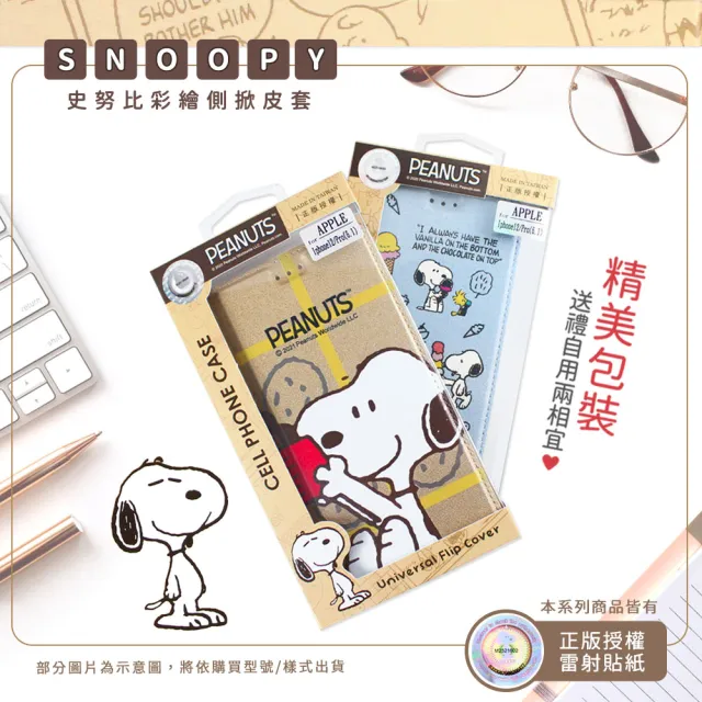 【SNOOPY 史努比】iPhone 13 Pro Max /6.7吋 彩繪可站立皮套(吃餅乾)