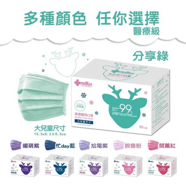 【MEDTECS 美德醫療】美德醫用口罩 大兒童 小臉款3盒組(50片/盒)