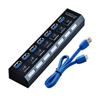 【JHS】USB3.0 HUB 7埠獨立開關集線器 送變壓器(集線器 分線器 USB擴充 USB延長線 擴展器)