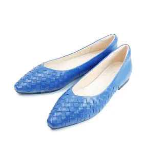 【Pelutini】菱格紋編織造型平底鞋 藍色(8758W-BU)