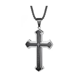 【A MARK】三層聖經經文十字架造型316L鈦鋼項鍊(4色任選)