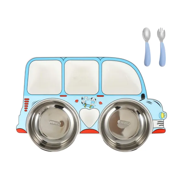 【JoyNa】學習餐具 分隔餐盤附304不鏽鋼碗餐具組(兒童餐具.汽車造型.多分隔)