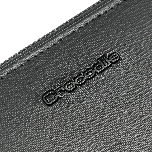 【Crocodile】鱷魚皮件 真皮皮夾 14卡 拉鍊長夾 手拿包-0103-10407-黑藍兩色-原廠公司貨(維也納Wien系列)