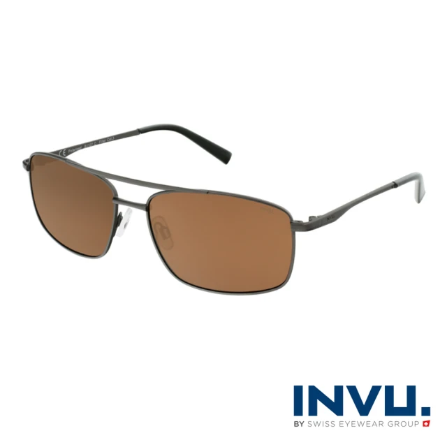 【INVU】瑞士時尚方框飛行員偏光太陽眼鏡(啞光灰 B1107C)