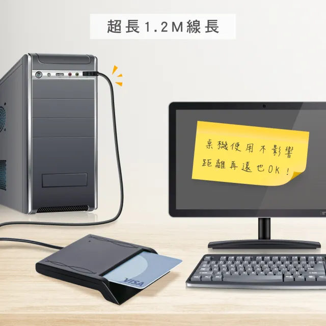 【KINYO】USB ATM金融晶片讀卡機 斜角加長版1.2M(自然人憑證/網路報稅/轉帳 KCR-6152)