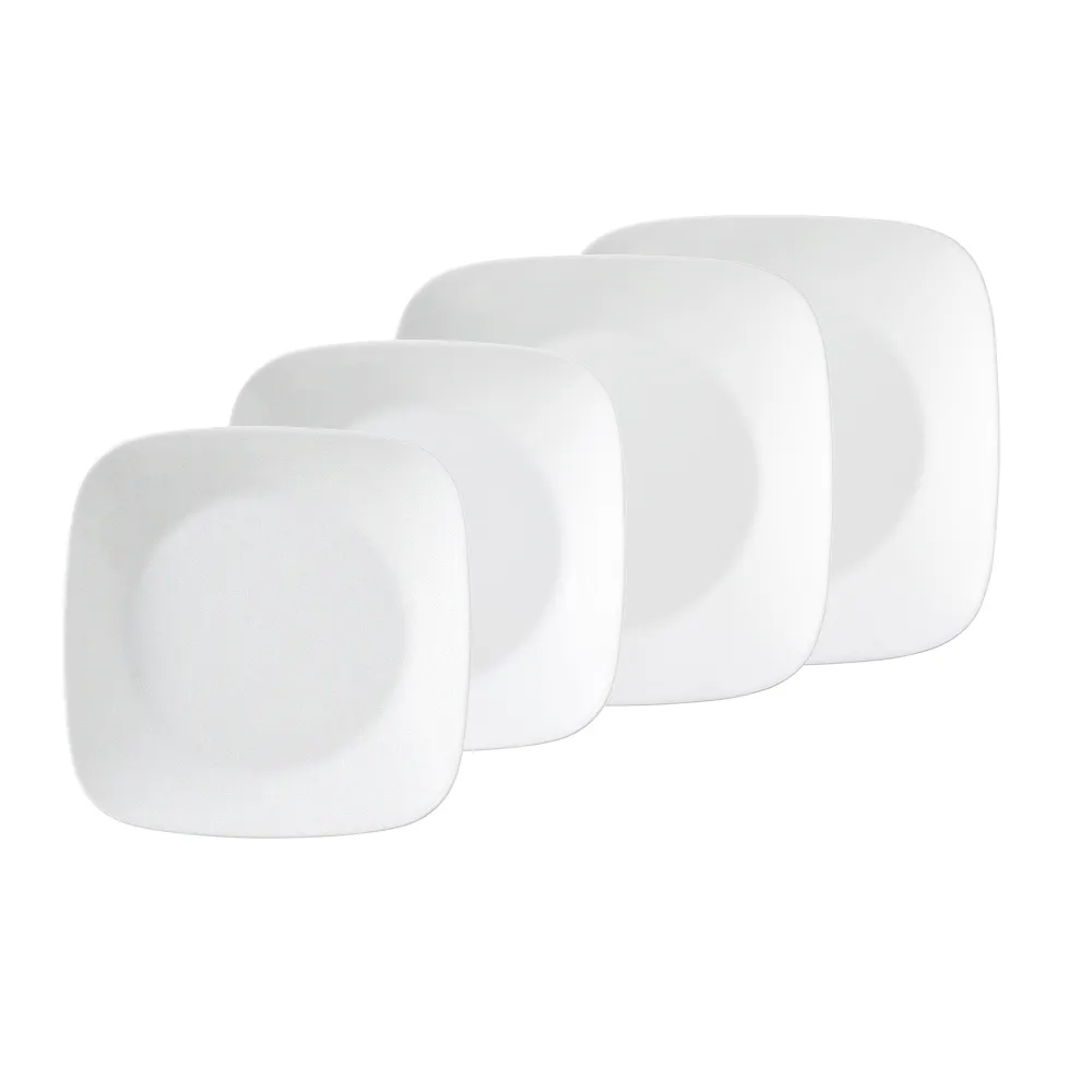 【CorelleBrands 康寧餐具】純白方型餐盤4件組(D09)