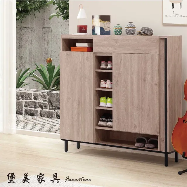 【PB FURNITURE 堡美家具】淺灰橡4尺鞋櫃(內附活動隔板/鞋櫃/收納櫃)